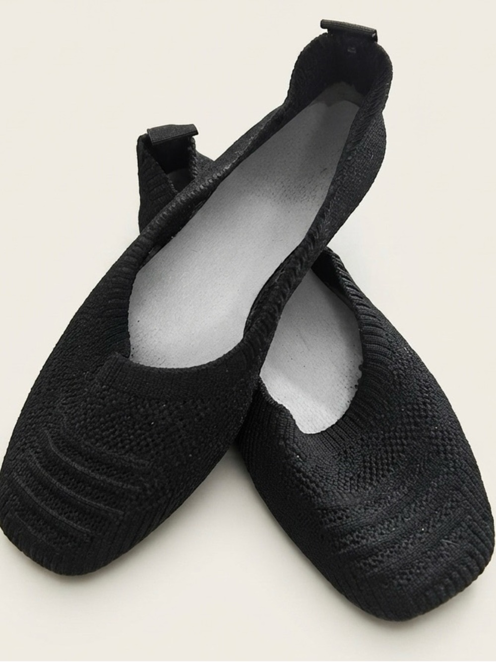 Black Square Toe Textured Knit Ballet Flats Size 6 / 36